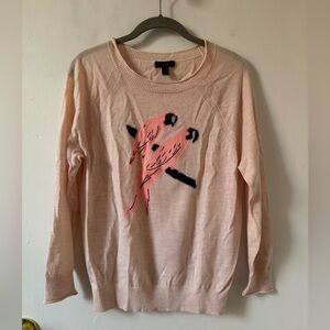 J.Crew Merino Wool Women's Light Pink Sweater with Parrot Design size xs